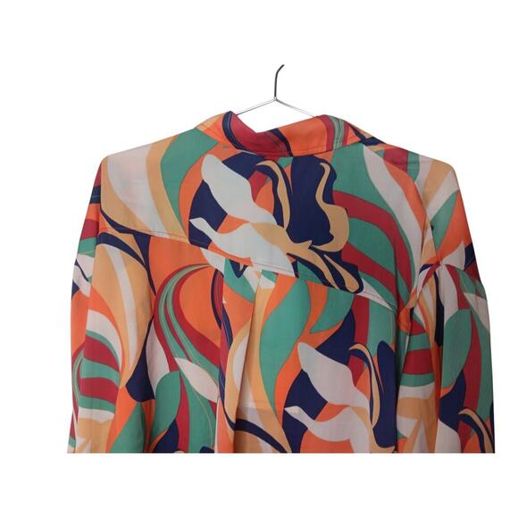 New EASEL Satin Geo Print Vibrant Colored Button Up Collared Tunic 1x - Picture 15 of 15